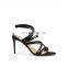 High heel sandal black snake shinning print buckle strap multiple cross strap open toe stylish heeled women shoes