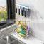 Multi-functional Sponge Holder With Dish Cloth Bar And Hooks for Hanging Cooking Utensil Kitchen Counter Organizer
