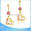 China manufacturer surgical steel hanging pink crystal heart bow belly ring