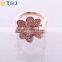2016 Hot Sale Girls Korean Rose Gold Alloy Rhinestone Flower Shaped Rings/