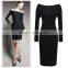 2016 New Spring Boat Neck Fashion Black Bandage Dress Long Sleeved OXL-140803