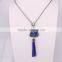 Jasper Stone Charms Druzy Tassel Necklace, Gem Stone Druzy Pendant, Pave Crystal Glass Tassel Jewelry, Stone Chain Necklace