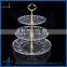 3pcs/set clear glass charger cake plate set with golden stand