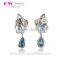 Newest Design Fancy Silver Drop Blur Zircon Pave Butterfly Earrings For Party Girls