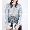 Wholesale High Neck Long Raglan Sleeves Floral Lace Frill-detailed Cutout Lace Top(DQE0188T)
