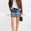 Wholesale Women Apparel Newest Patchwork Soft Denim Raw Hem Mini Mix Skirt(DQE0374SK)