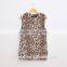European hot style leopard grain color soft long lady faux fur vest woman dress