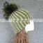 2017 Fashion Beanie New With Pompom For Girl'S Knitted Cap Crochet Hats Real Raccoon Fur Ball Winter Hat