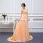 Long Chiffon Bridesmaid Dresses Peach High Quality Lace Backless Sexy Brides Maid Of Honor Vestidos De Real Photo D001