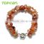 Topearl Jewelry Fashion Round Red Agate Bracelets White Pearls Women Bracelets 8 Inch BJ447373