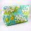 XL Aqua and Yellow Blossom Makeup Bag Canvas Travel Makeup Bag