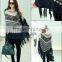 2015 new winter Color matching tassel loose bat sleeve knit sweater shawl female cape coat