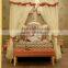 European style antique ivory color and pink hand drawing children wooden carved girl princess bed with canopy - BF07-70357