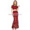 Red Fit and Flare Elegant Maxi Long Lace crop top and skirt set