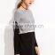 Color Block Drop Shoulder Pockets Sweater Dress Long Sleeve Boat Neck Casual Cotton Blend Sweater