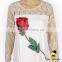2017 Spring Cheap Adult Women Transparent Lace Floral Long Sleeve Rose Printed Cotton Raglan Lady T Shirt Top