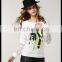 Fashion spring design round neck batwing long sleeves whit blouse with lace