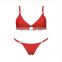 Women Sexy Summer Solid Red Black Padded Bra Beach Swim Bikini Set Metal Ring Swimsuit Sexy Low Waist Swimwear Brief Micro Thong