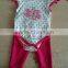 new born full print girls bodysuit with roes red 100% cotton pants