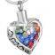 SRP8367 Fashion Jewelry 2015 Multi-Color Murano Glass Heart Shape 316L Stainless Steel Cremation Urn Pendant