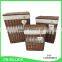 Set 3 brown rectangle wicker laundry hamper basket