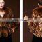 european american high quality knitted mink fur poncho leopard printed puffy faux fur poncho for women