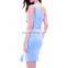 Slim Light Blue Shoulder Cut Out Dresses for Summer Contained Belt