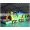 Newly train shape inflatable obstacle course, green color little train inflatable obstacle, train inflatable tunnel obstacle