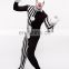 Black White Full Body Spandex Cosplay Zentai Costume Split Clown Dress