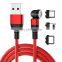 Wholesale 540 Rotation 3A Magnet Phone 3in 1 fast Charger 1M Nylon Led Micro USB Type C Magnetic Charging Cable for phone