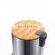 Multi Volume Big Dustbin Bamboo Pedal Trash Can Metal Mirror Waste Bin with Bamboo Lid and inner Bucket for Kitchen