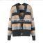 Custom Color Stripe 100% Cashmere Women's Knitted Cardigan Whole Knitted Sweater