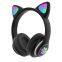 Wireless Headset Cat Ear LED Light up Bluetooths Foldable Headphones Over Ear Microphone Cordless Headset for Girl Kids Dynamic