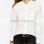 2016 Summer Long Sleeve 100% Cotton Casual Ladies White High Low Shirt