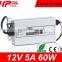 Guangzhou manufacturer high efficiency rainproof series constant voltage single output 60w power supply 12 volt 5 amps