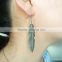 Vintage silver metal feather leaves drop earring