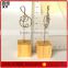 Music note metal card holder clips with wooden cube base