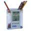 Plastic Transparent Multifunctional Pen Holder Calendar Timer Thermometer Clock