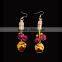 OEM Battery operated iron purple and gold color bell pedant Madri gras holiday jewelry flashing light up earrings