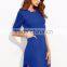 Royal Blue Elbow Sleeve Sheath Dress With Split Hem Polyester Spandex Half Sleeve Plain Casual Pockets Short Dress