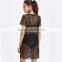 Patch Detail Fishnet Dress Summer Beach Boho Dress Women Mesh Short Dress Straight Fashion Dress