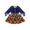 Navy Blue Top And Flower Printed  Dress Wholesale Button In Front Design Baby Dress Girls Fancy Dresses For Baby Girl