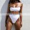 Sexy suspender high waist solid color split bikini swimsuit