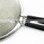 Polished wide rim mesh strainer with silicone sleeve handle