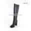 OBXG2 New design and new model round toe fashion PU black block heel knee high boots for women