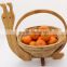 Snail Trailer Spiral-cut Hanging Handle Shaped Bamboo Wood Foldable Carved Fruit Serving Picking Basket