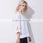 Pretty Steps 2016 new latest fashion autumn knitted blouse half sleeve V neck white color shirt