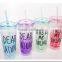 beautiful double wall plastic drinking mug with straw summer ice cup