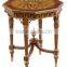 Vintage Style Natural Wood Carved Coffee Table With Seashell Mosaic Crafts Handmade Marquetry Living Room Round Side Table