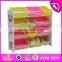 2015 new kids wooden Storage rack,popular Storage rack and wooden bin organizer toy storage rack with 12pcs plastic bins W08C039